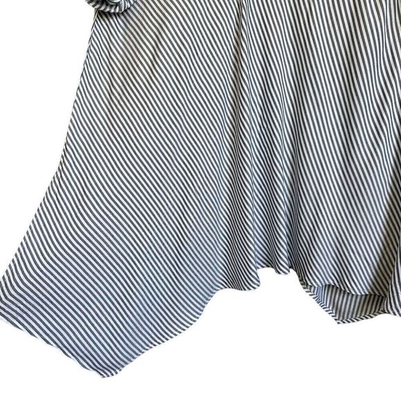 Lagenlook Cupio Asymmetrical Hem Navy Striped Cuff Sleeve Tunic Top - Picture 6 of 14